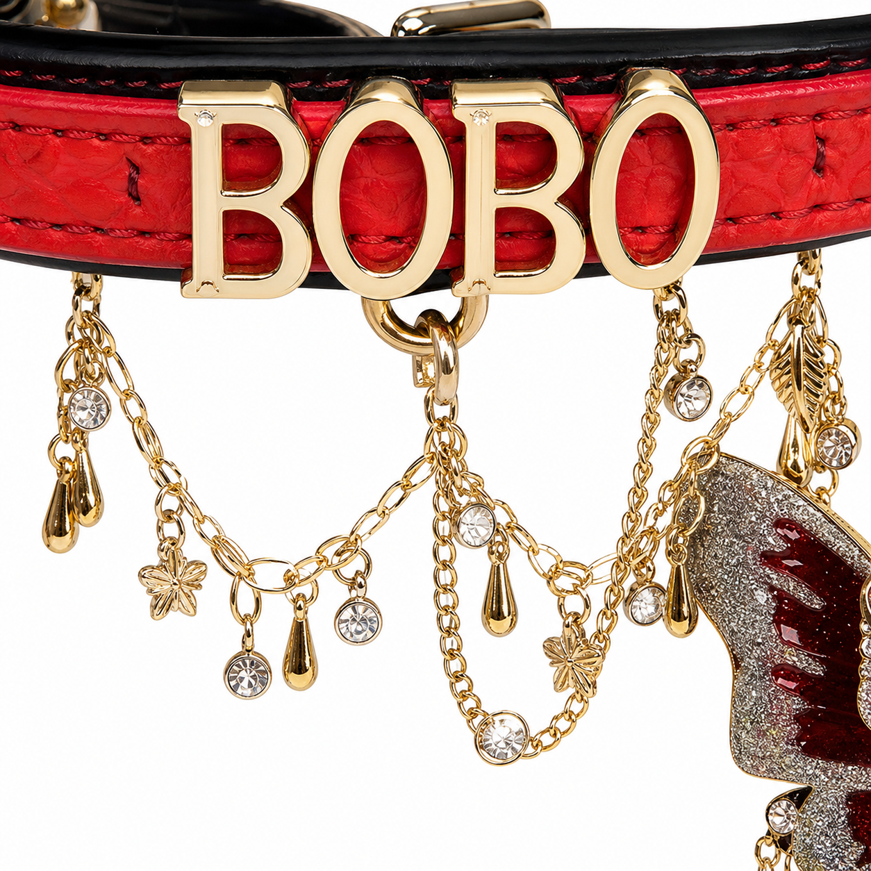 BOBO Crimson Butterfly Collar – Red Jeweled Choker with Gold Chains