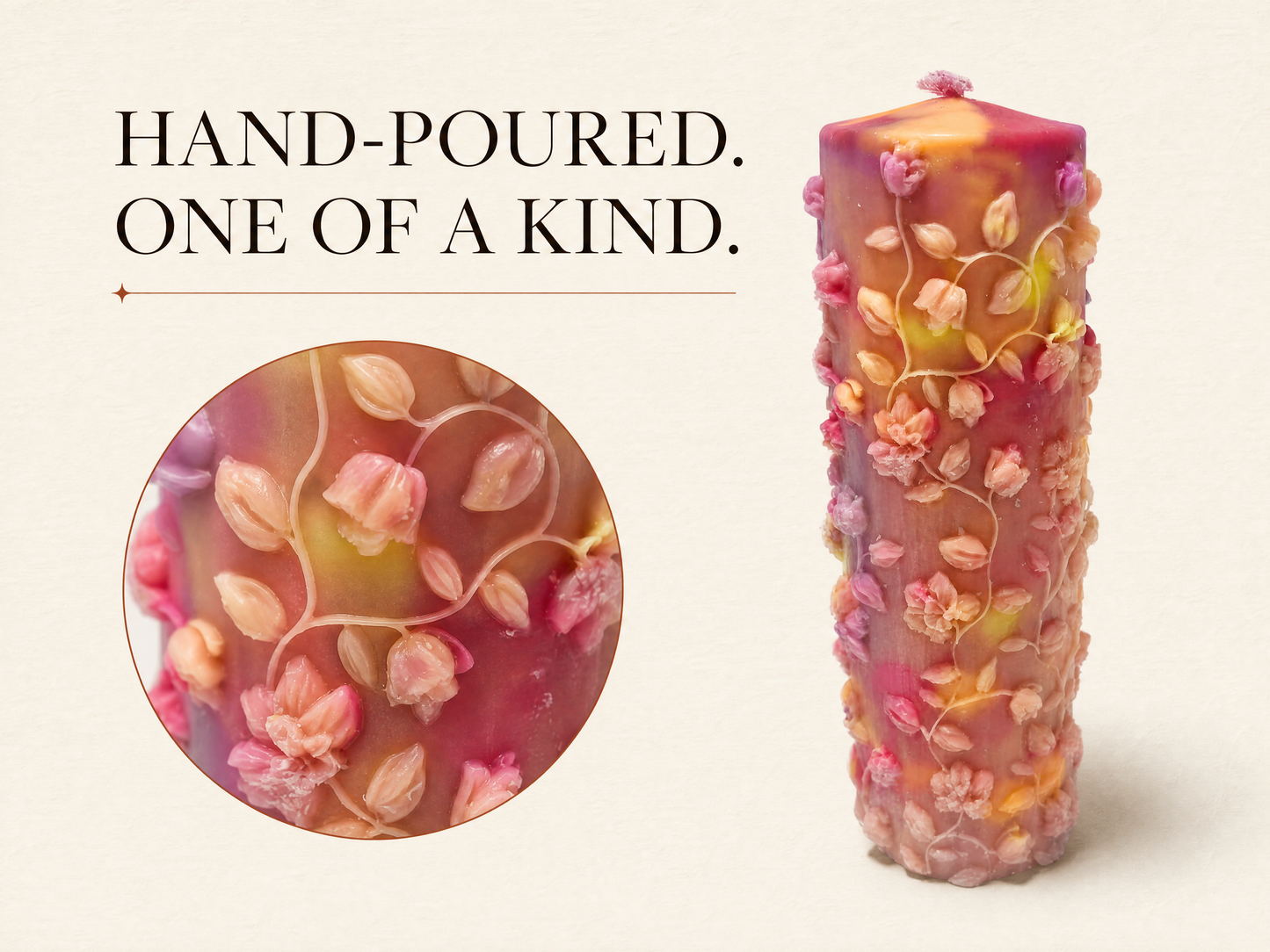 XESODIT Aurora Garden Floral Pillar – UV Glow Low-Temperature Wax Play Candle