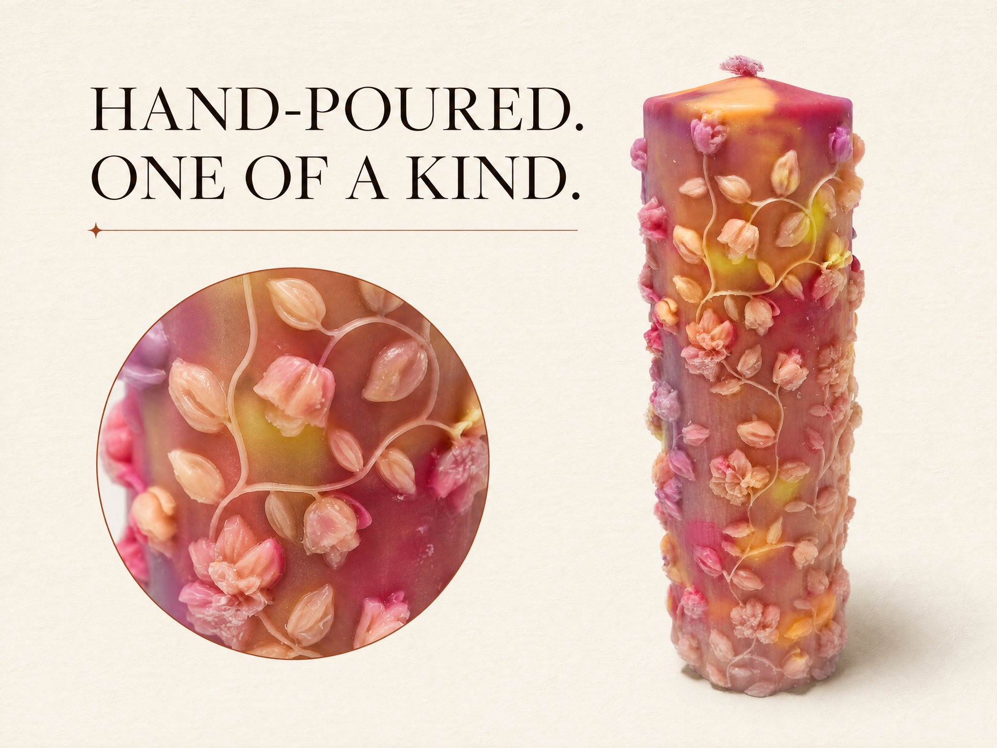 XESODIT Aurora Garden Floral Pillar – UV Glow Low-Temperature Wax Play Candle