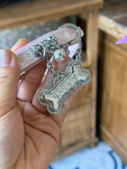Pink Pearl Scale Choker Collar with Silver Puppy Tag & Bell
