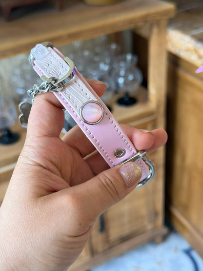 Pink Pearl Scale Choker Collar with Silver Puppy Tag & Bell