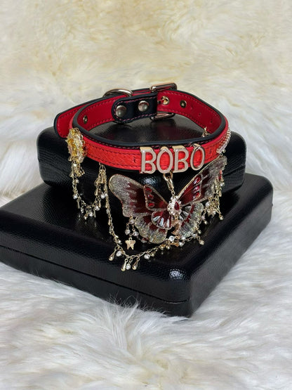 BOBO Crimson Butterfly Collar – Red Jeweled Choker with Gold Chains