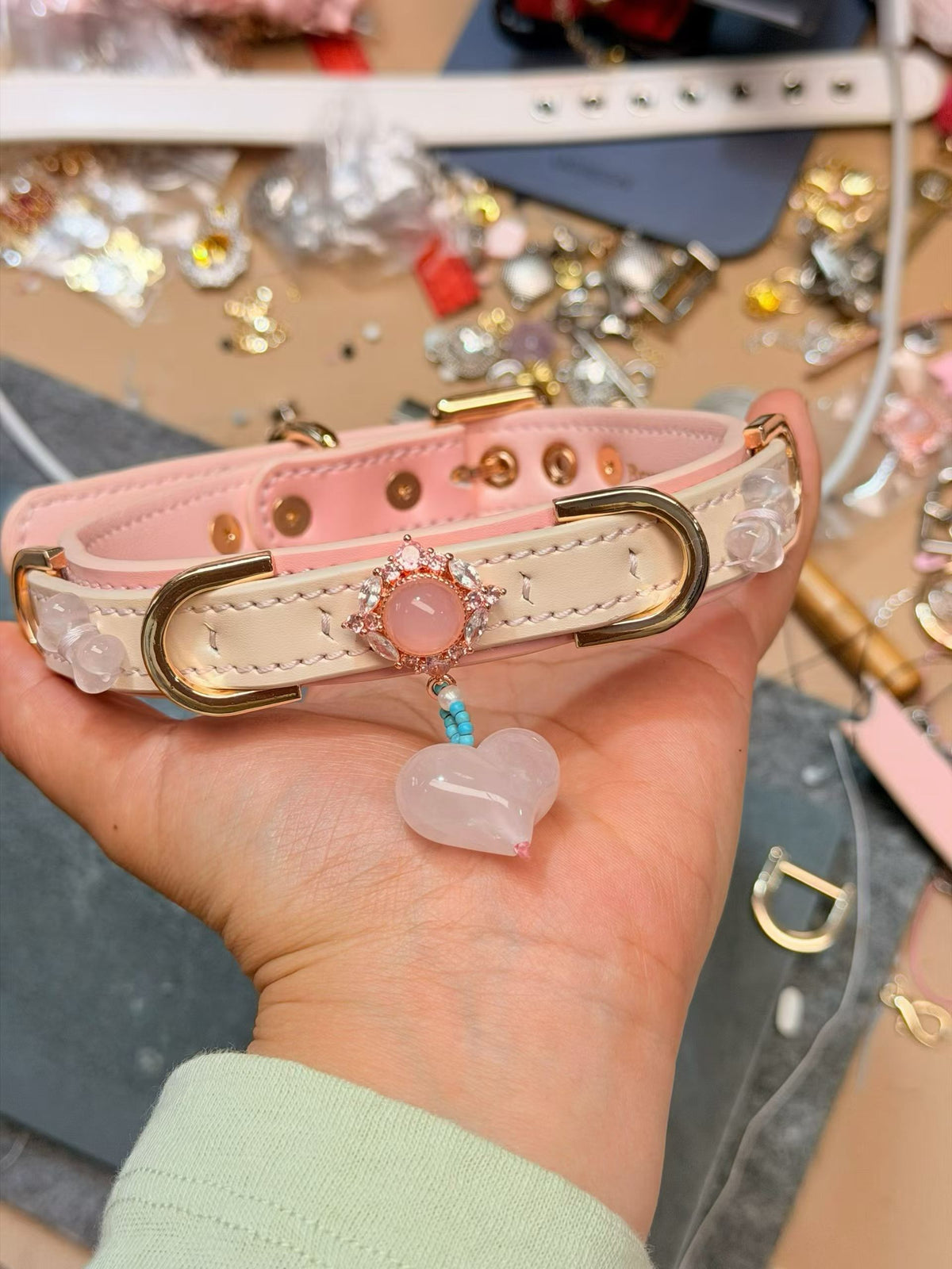 Blush Reverie Adjustable Pink Heart Charm Collar