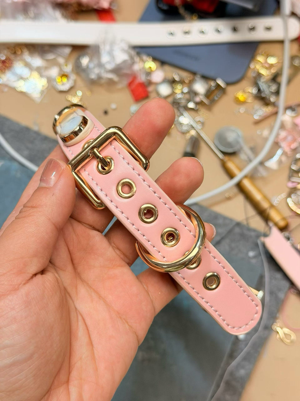 Blush Reverie Adjustable Pink Heart Charm Collar