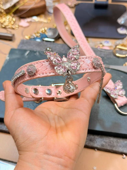 Handmade Blush Pink Butterfly BDSM Collar with Bell