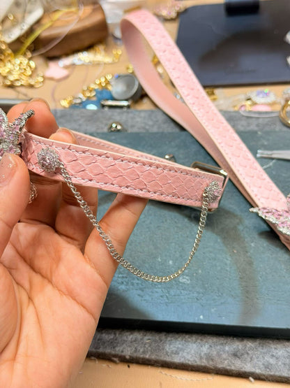 Handmade Blush Pink Butterfly BDSM Collar with Bell