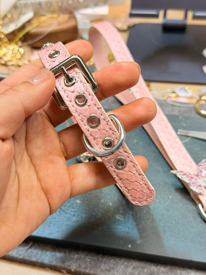 Handmade Blush Pink Butterfly BDSM Collar with Bell