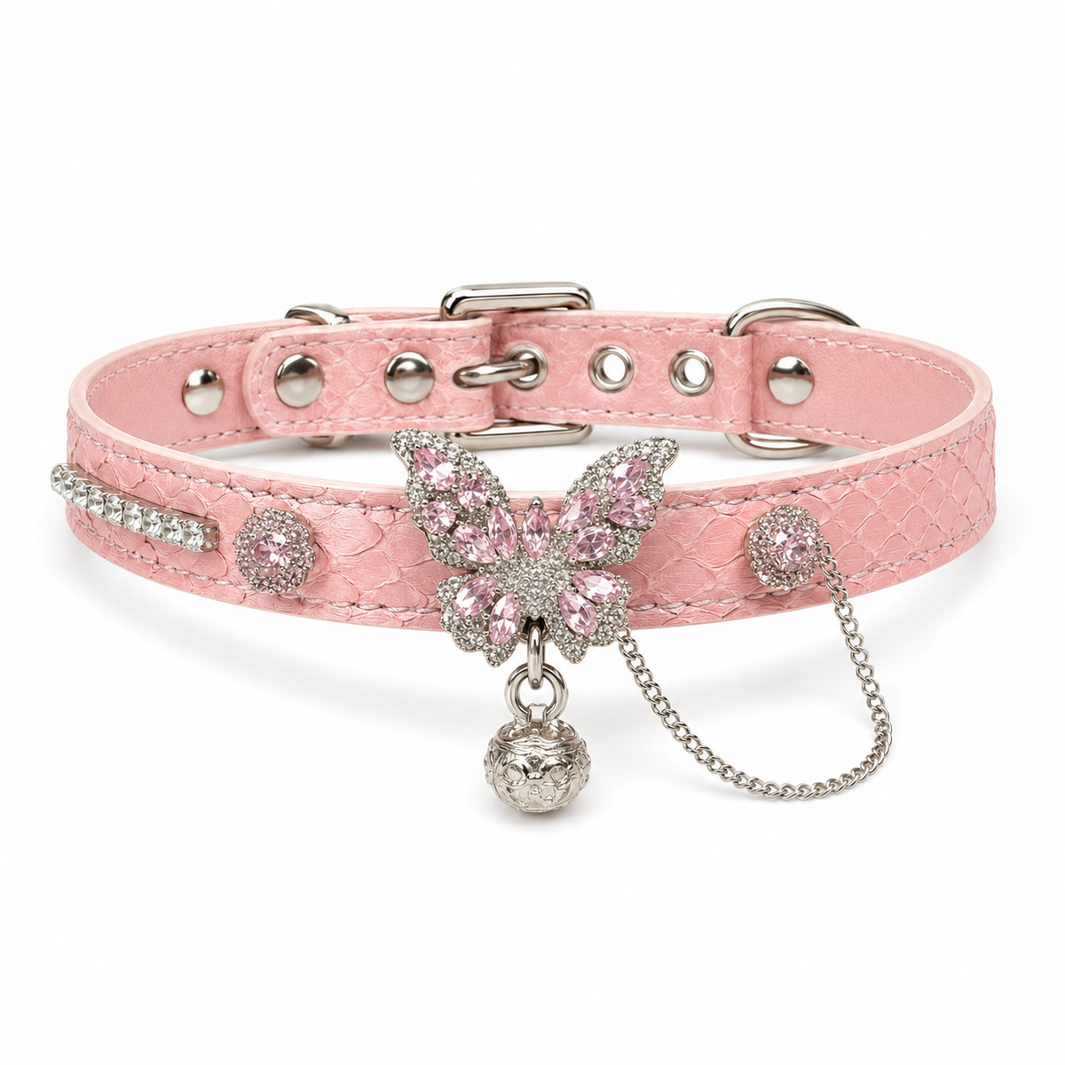 Handmade Blush Pink Butterfly BDSM Collar with Bell