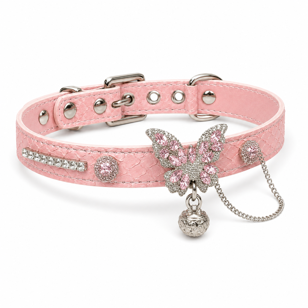 Handmade Blush Pink Butterfly BDSM Collar with Bell