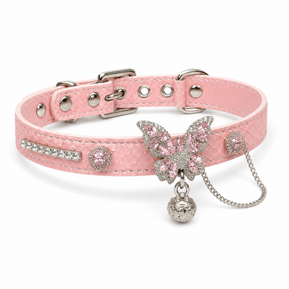 Handmade Blush Pink Butterfly BDSM Collar with Bell
