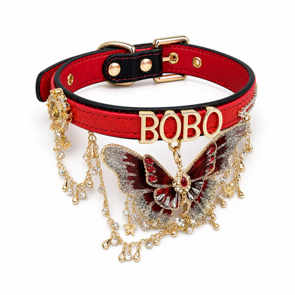BOBO Crimson Butterfly Collar – Red Jeweled Choker with Gold Chains