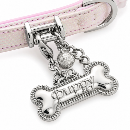 Pink Pearl Scale Choker Collar with Silver Puppy Tag & Bell