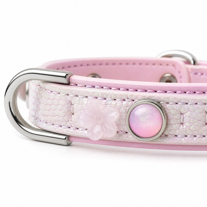 Pink Pearl Scale Choker Collar with Silver Puppy Tag & Bell