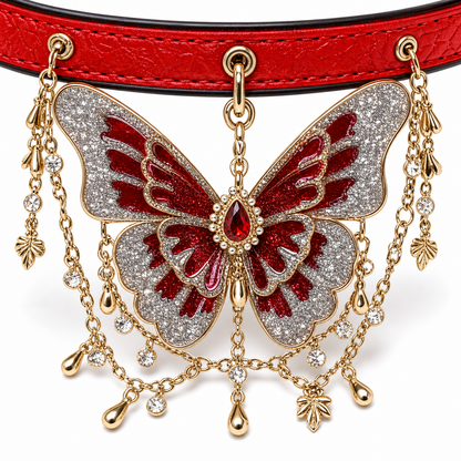 BOBO Crimson Butterfly Collar – Red Jeweled Choker with Gold Chains