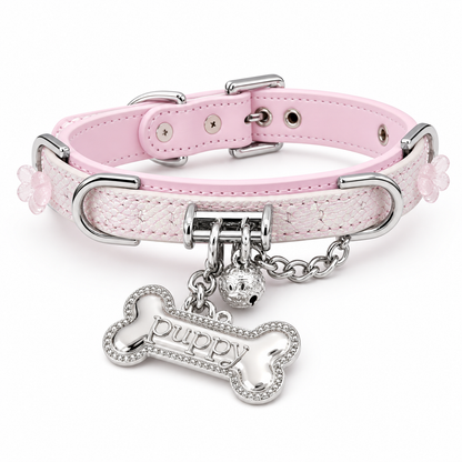 Pink Pearl Scale Choker Collar with Silver Puppy Tag & Bell