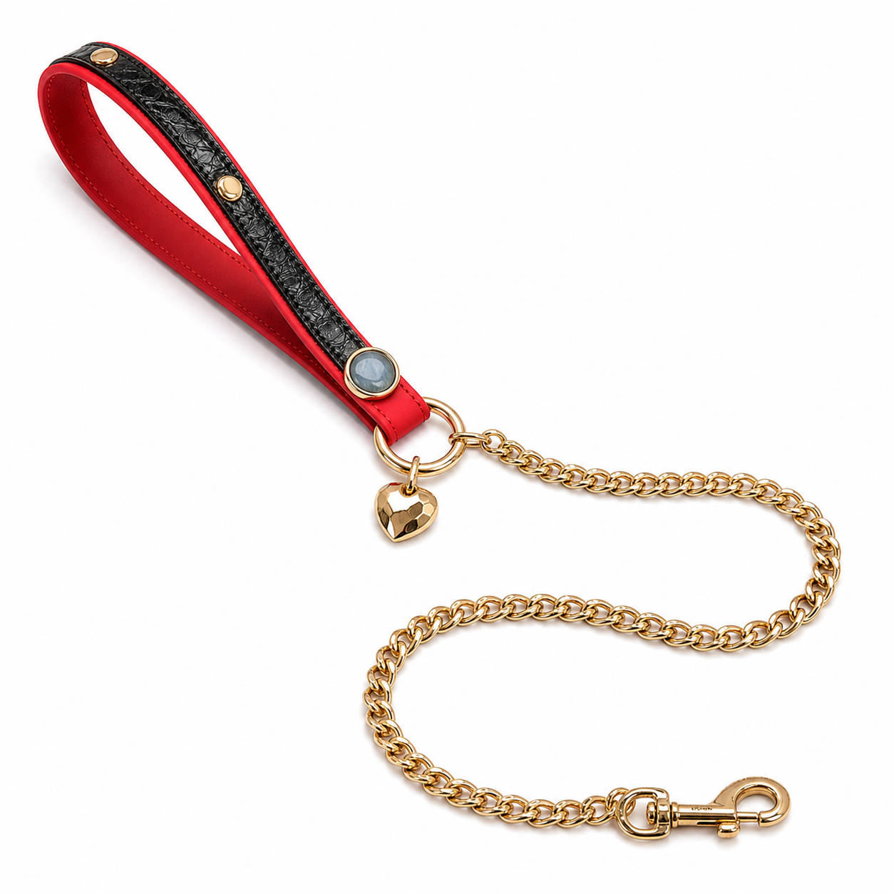 Red & Black Luxury Pet Collar with Gold Hardware and Heart Charm