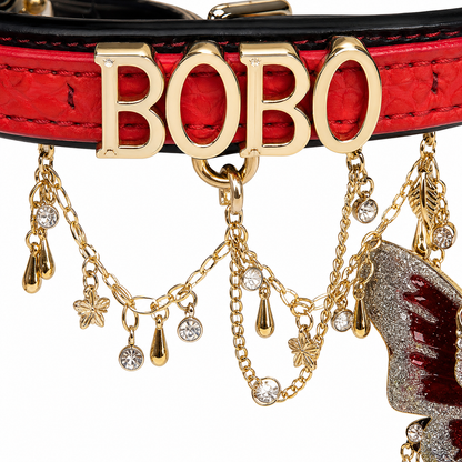 BOBO Crimson Butterfly Collar – Red Jeweled Choker with Gold Chains