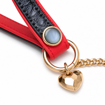 Red & Black Luxury Pet Collar with Gold Hardware and Heart Charm