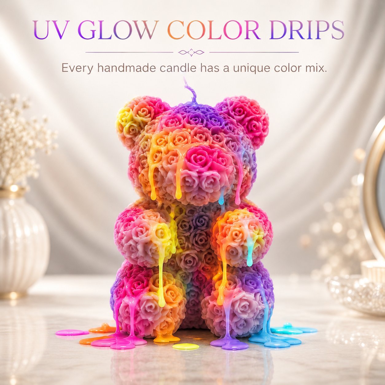 Rose Bear UV glow color drip candle