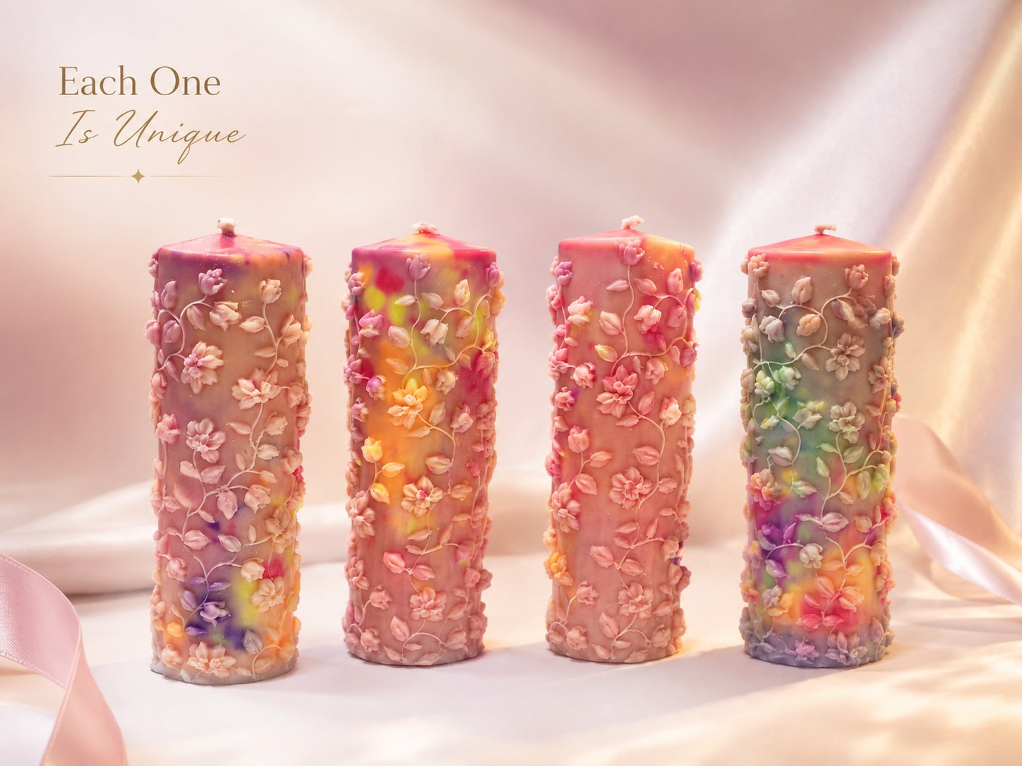 Floral candle UV reactive melted wax drops