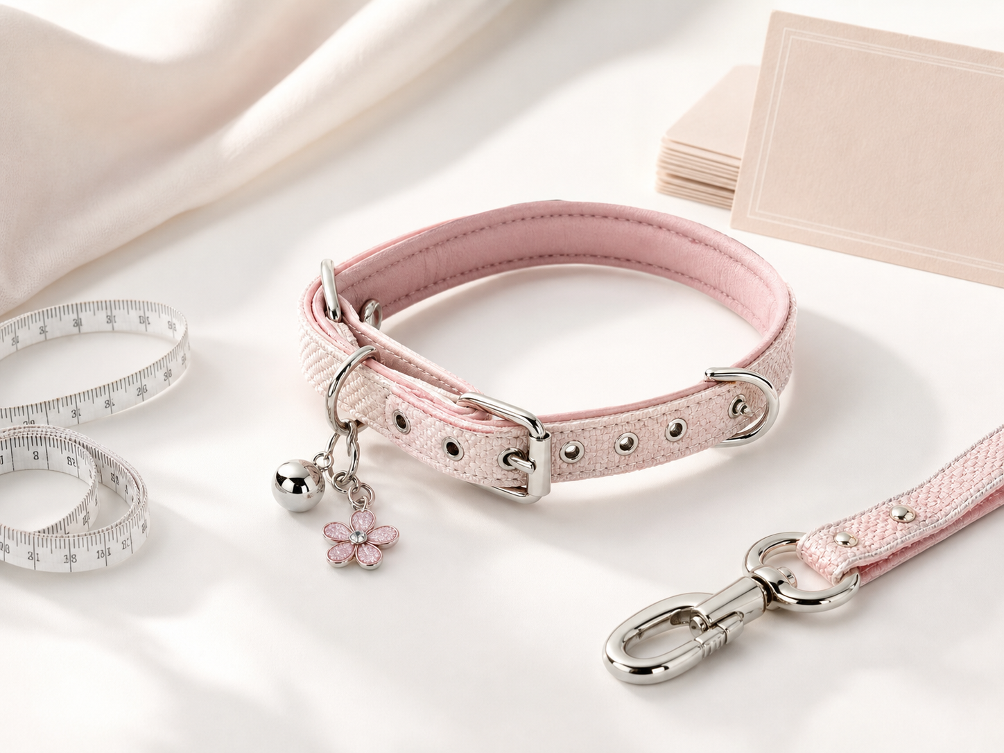XESODIT pink BDSM collar with measuring tape and matching leash for fit guidance